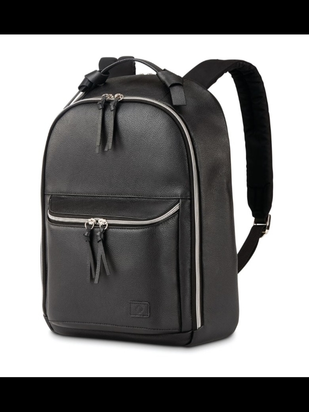 Samsonite Black Leather Backpack with Silver Zippers 14" Laptop